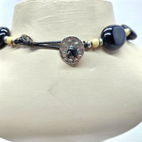 Vintage Chaps Glass Tiger Eye & Black Acrylic Bead Necklace - Picture 6 of 9